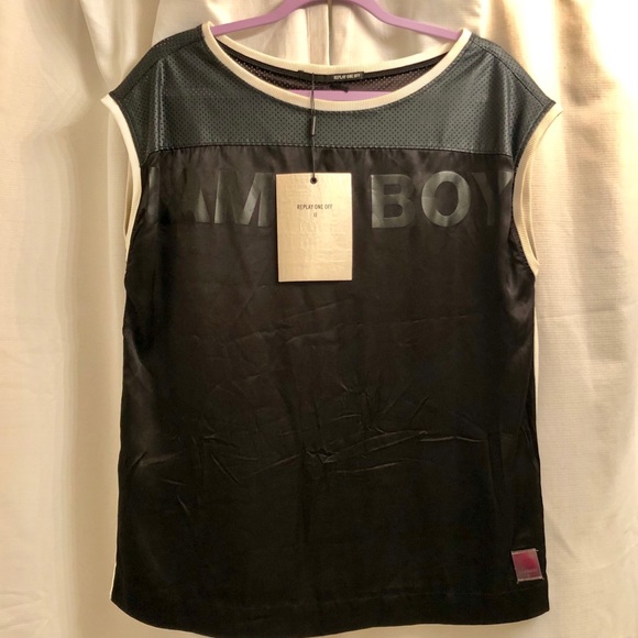 Replay silk and leather T-shirt - Picture 3 of 5